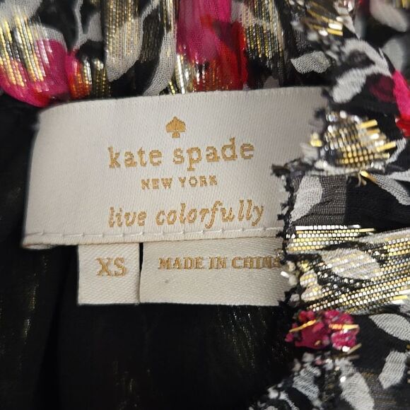 Kate Spade Silk Ruffle Metallic Floral Top Holiday Peplum - Picture 4 of 16